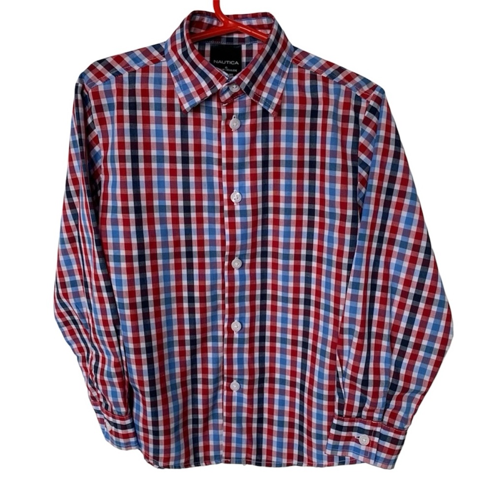 NAUTICA Oxford Shirt Button Front Checks Patriotic July 4th Boys Size 6